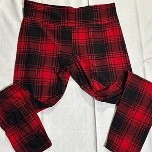 No Boundaries Red and Black Plaid Kids Leggings